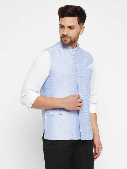 Vastramay Men's Lavender acquard Nehru Jacket